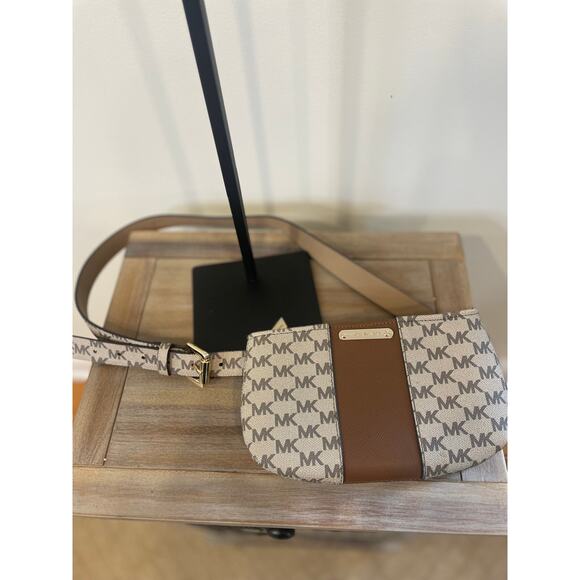 Michael Kors Tan + Brown MK Logo Belt Bag Sz L/XL - Picture 1 of 6
